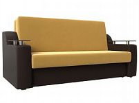 Прямой диван аккордеон Сенатор 160 (Микровельвет\Экокожа Желтый\коричневый)