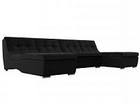 П-образный модульный диван Монреаль (Велюр\Экокожа Черный\Черный)