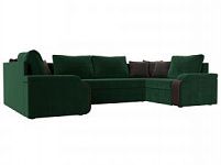 П-образный диван Николь (Велюр\Экокожа Зеленый\Коричневый\Коричневый)
