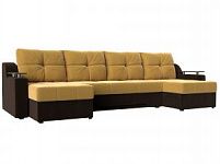 П-образный диван Сенатор (Микровельвет Желтый\коричневый)