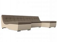 П-образный модульный диван Монреаль (Рогожка\Экокожа Корфу 03\бежевый)