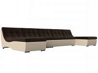 П-образный модульный диван Монреаль Long (Микровельвет\Экокожа Коричневый\Бежевый)