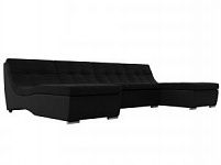 П-образный модульный диван Монреаль (Микровельвет\Экокожа Черный\Черный)