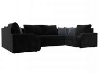 П-образный диван Николь (Велюр\Экокожа Черный\Черный\Серый)
