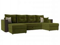 П-образный диван Валенсия (Микровельвет Зеленый\Бежевый)