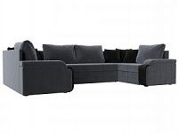 П-образный диван Николь (Велюр\Экокожа Серый\Черный\Черный)