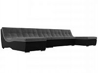 П-образный модульный диван Монреаль Long (Велюр\Экокожа Серый\Черный)