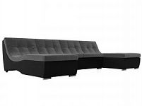 П-образный модульный диван Монреаль (Велюр\Экокожа Серый\Черный)