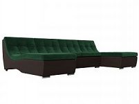 П-образный модульный диван Монреаль (Велюр\Экокожа Зеленый\Коричневый)