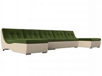П-образный модульный диван Монреаль Long (Микровельвет\Экокожа Зеленый\Бежевый)