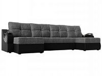 П-образный диван Меркурий (Рогожка\Экокожа Серый\Черный)