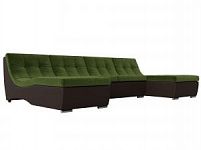 П-образный модульный диван Монреаль (Микровельвет\Экокожа Зеленый\Коричневый)