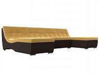 П-образный модульный диван Монреаль (Микровельвет\Экокожа Желтый\коричневый)