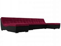 П-образный модульный диван Монреаль Long (Микровельвет\Экокожа Бордовый\Черный)