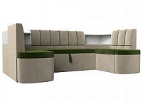 П-образный диван Тефида (Микровельвет Зеленый\Бежевый)