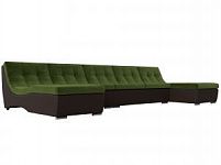 П-образный модульный диван Монреаль Long (Микровельвет\Экокожа Зеленый\Коричневый)