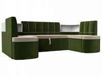 П-образный диван Тефида (Микровельвет Бежевый\Зеленый)