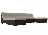 П-образный модульный диван Монреаль (Рогожка\Экокожа Корфу 02\коричневый)