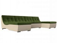 П-образный модульный диван Монреаль (Микровельвет\Экокожа Зеленый\Бежевый)