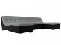 П-образный модульный диван Монреаль (Рогожка\Экокожа Серый\Черный)