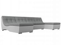 П-образный модульный диван Монреаль (Рогожка\Экокожа Серый\Белый)