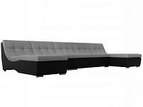 П-образный модульный диван Монреаль Long (Рогожка\Экокожа Серый\Черный)
