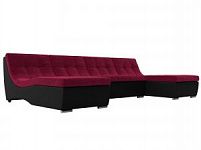 П-образный модульный диван Монреаль (Микровельвет\Экокожа Бордовый\Черный)