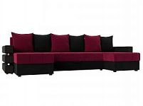 П-образный диван Венеция (Микровельвет Бордовый\Черный)