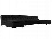 П-образный модульный диван Монреаль Long (Велюр\Экокожа Черный\Черный)