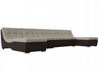 П-образный модульный диван Монреаль Long (Рогожка\Экокожа Корфу 02\коричневый)