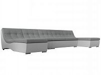 П-образный модульный диван Монреаль Long (Рогожка\Экокожа Серый\Белый)