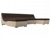 П-образный модульный диван Монреаль (Рогожка\Экокожа Коричневый\Бежевый)