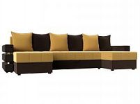 П-образный диван Венеция (Микровельвет Желтый\коричневый)